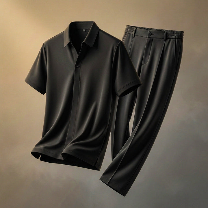 Herren-Set aus Hemd und Hose aus seidigem Stoff – lässiger Schnitt