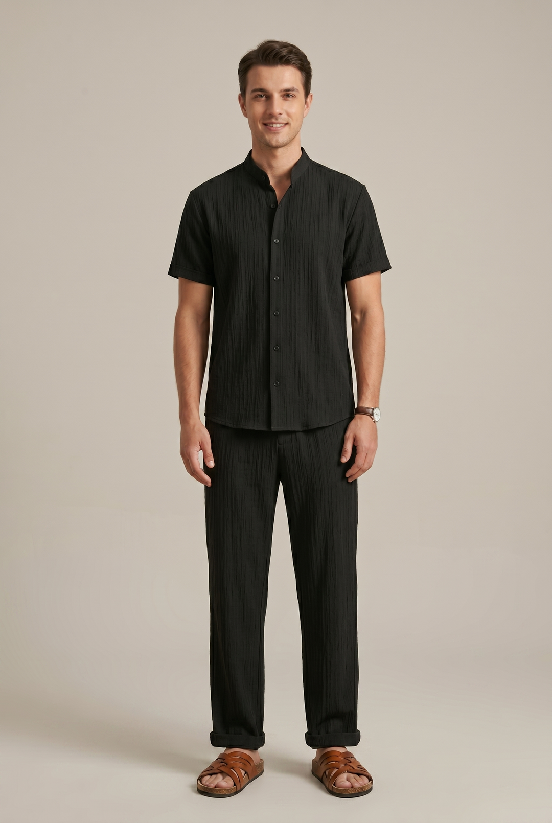 Ensemble Deux Pièces Homme Rayé – Chemise et Pantalon Coupe Décontractée