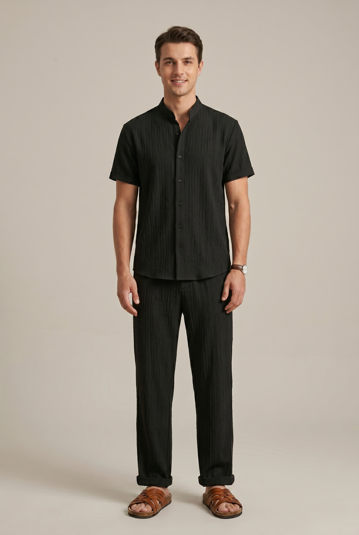 Ensemble Deux Pièces Homme Rayé – Chemise et Pantalon Coupe Décontractée