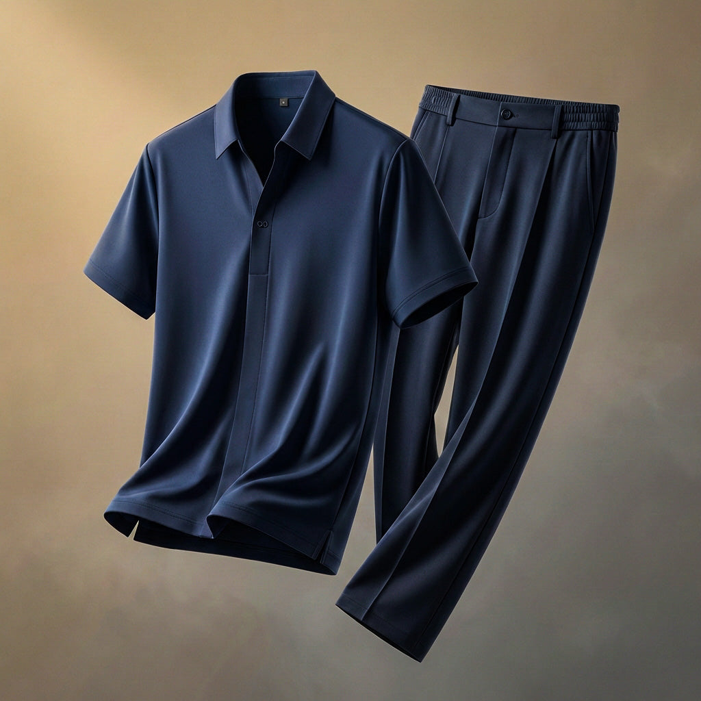 Herren-Set aus Hemd und Hose aus seidigem Stoff – lässiger Schnitt