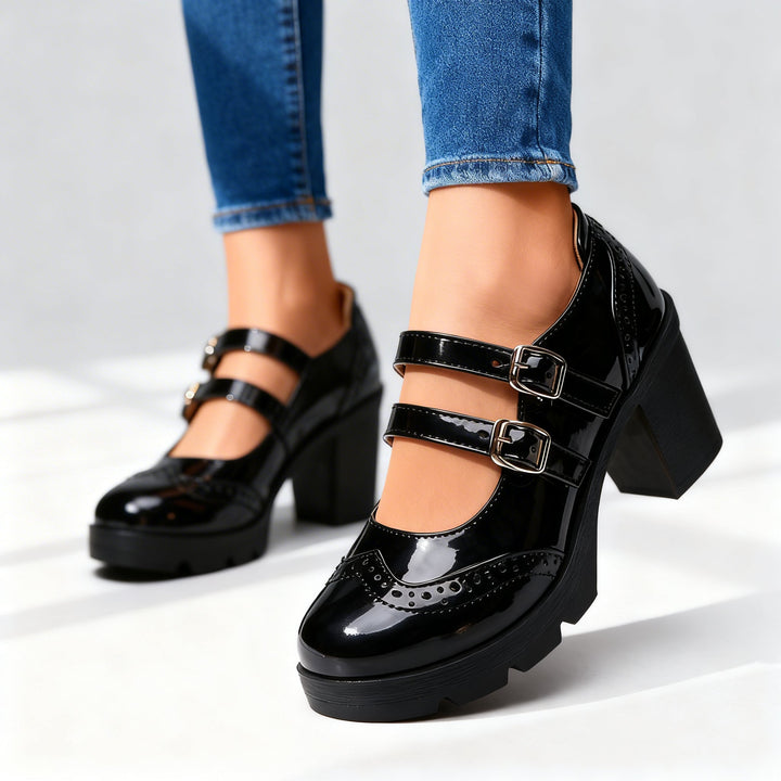 Escarpins Femme Mary Jane à Plateforme – Talons Bloc Double Bride Brogues