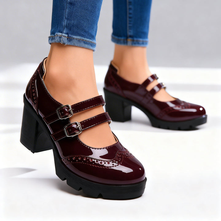Escarpins Femme Mary Jane à Plateforme – Talons Bloc Double Bride Brogues
