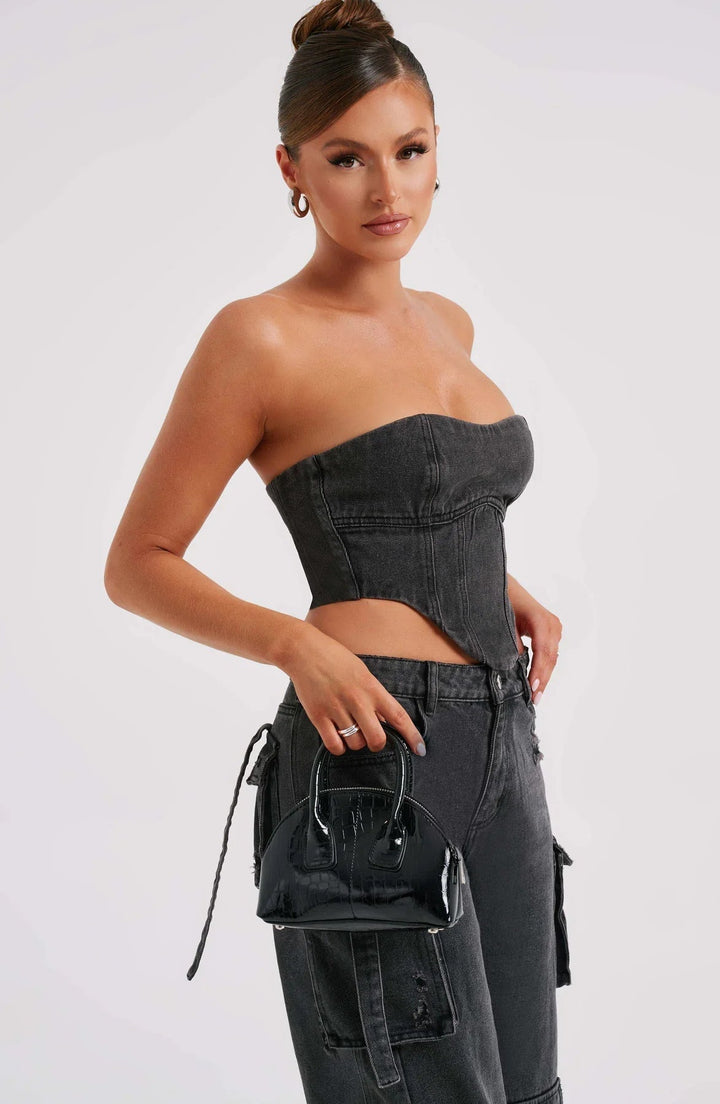 Ensemble Femme Corset & Jean Cargo Jambe Large – Denim Structuré Bleu Marine