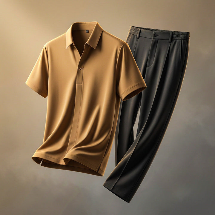 Herren-Set aus Hemd und Hose aus seidigem Stoff – lässiger Schnitt