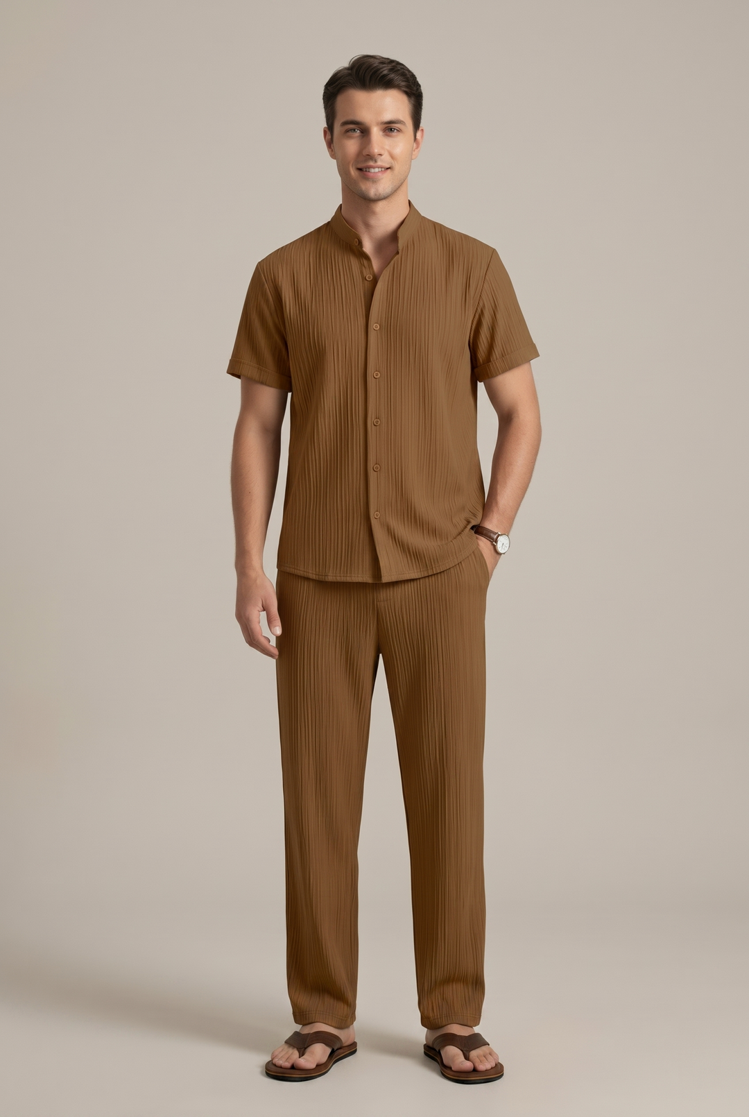 Ensemble Deux Pièces Homme Rayé – Chemise et Pantalon Coupe Décontractée