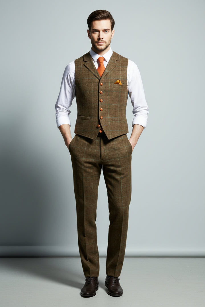 Gilet Homme Slim à Carreaux – Col à Revers Élégant