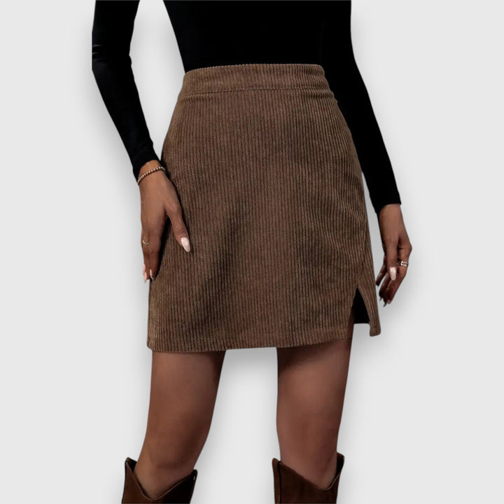 Minirock für Damen aus Cordvelours – Hohe Taille und seitlicher Schlitz