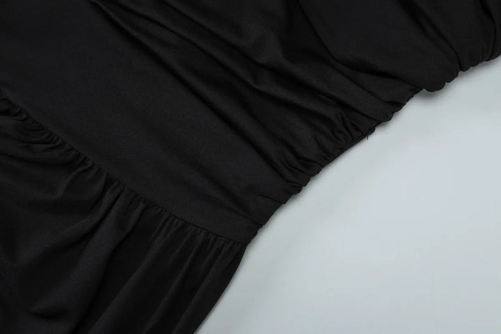 Long Women's Dress with Off-Shoulder and Ruching – Flowing Floor-Length Silhouette