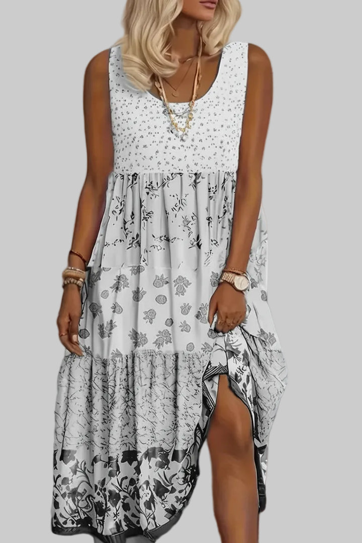 Langes Damenkleid mit Blumenmuster – Weite, ärmellose Passform