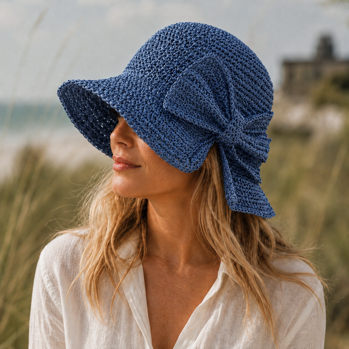 Cappello di Paglia Donna – Tesa Corta e Nodo Intrecciato