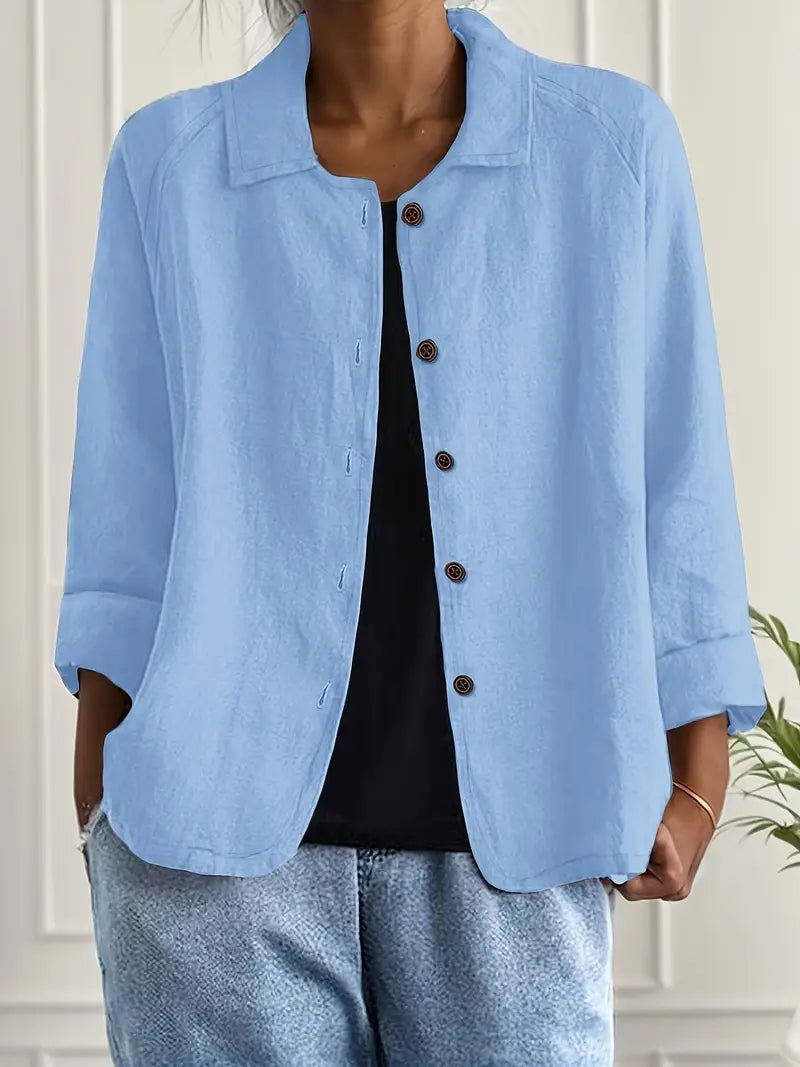 Lightweight Women's Cardigan Shirt – Classic Collar, Relaxed Fit