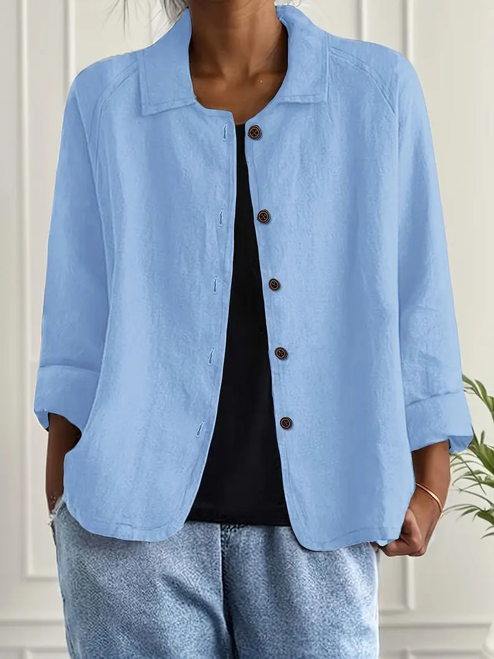 Lightweight Women's Cardigan Shirt – Classic Collar, Relaxed Fit