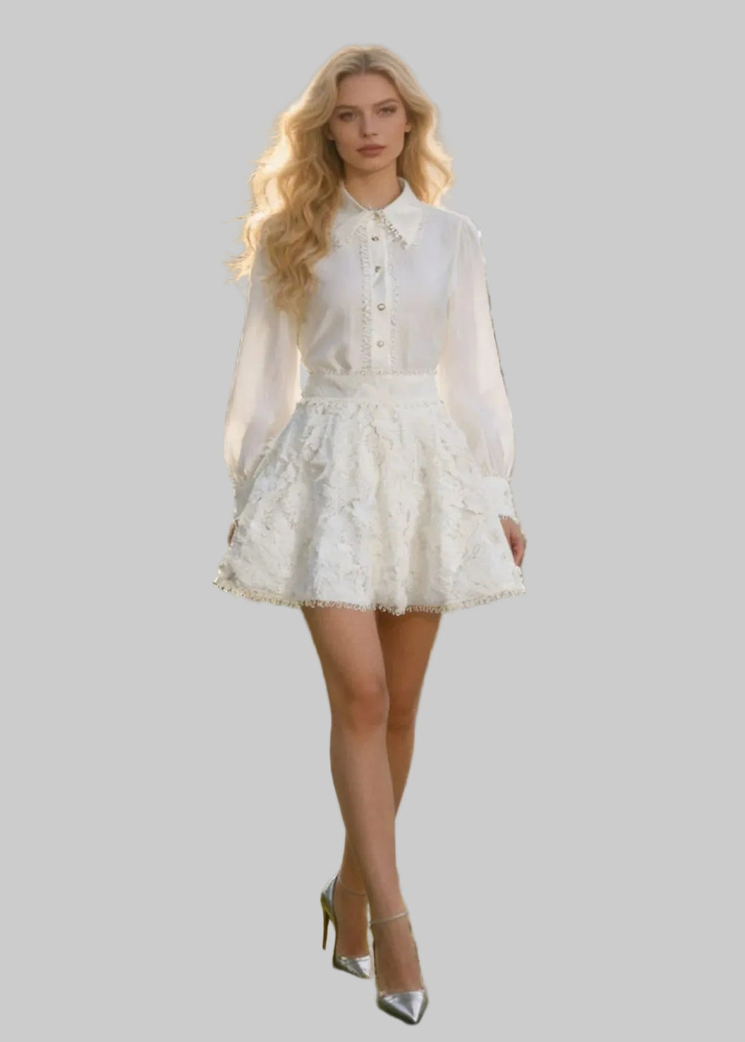 Damen-Set aus Bluse und Rock – Passender floraler Lochstickerei-Rock