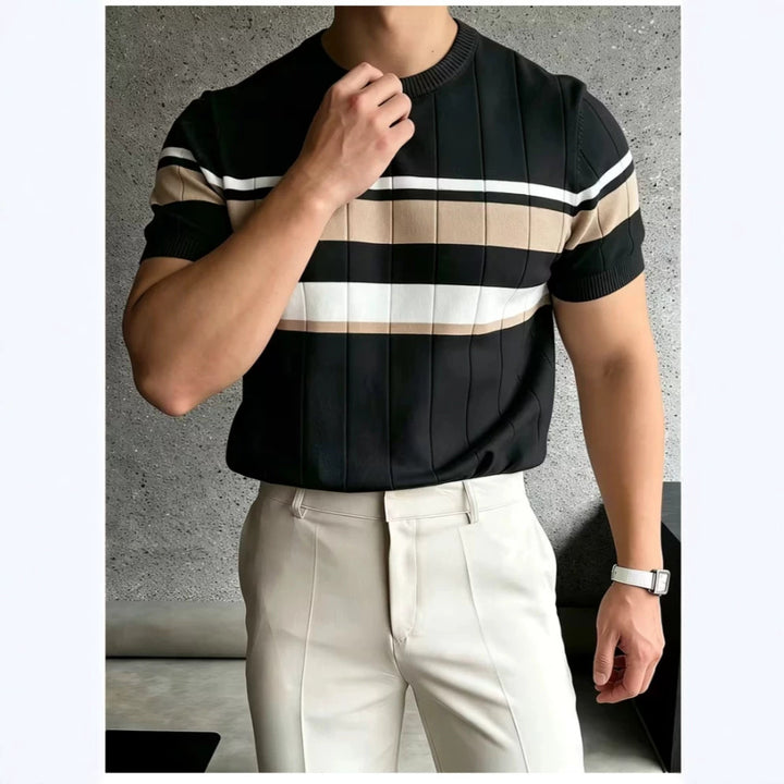Herren-Strick-T-Shirt – Slim Fit mit modernen Streifen