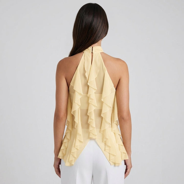 Women's Top Halter in Chiffon – Cascade Ruffles and Elegant Open Back