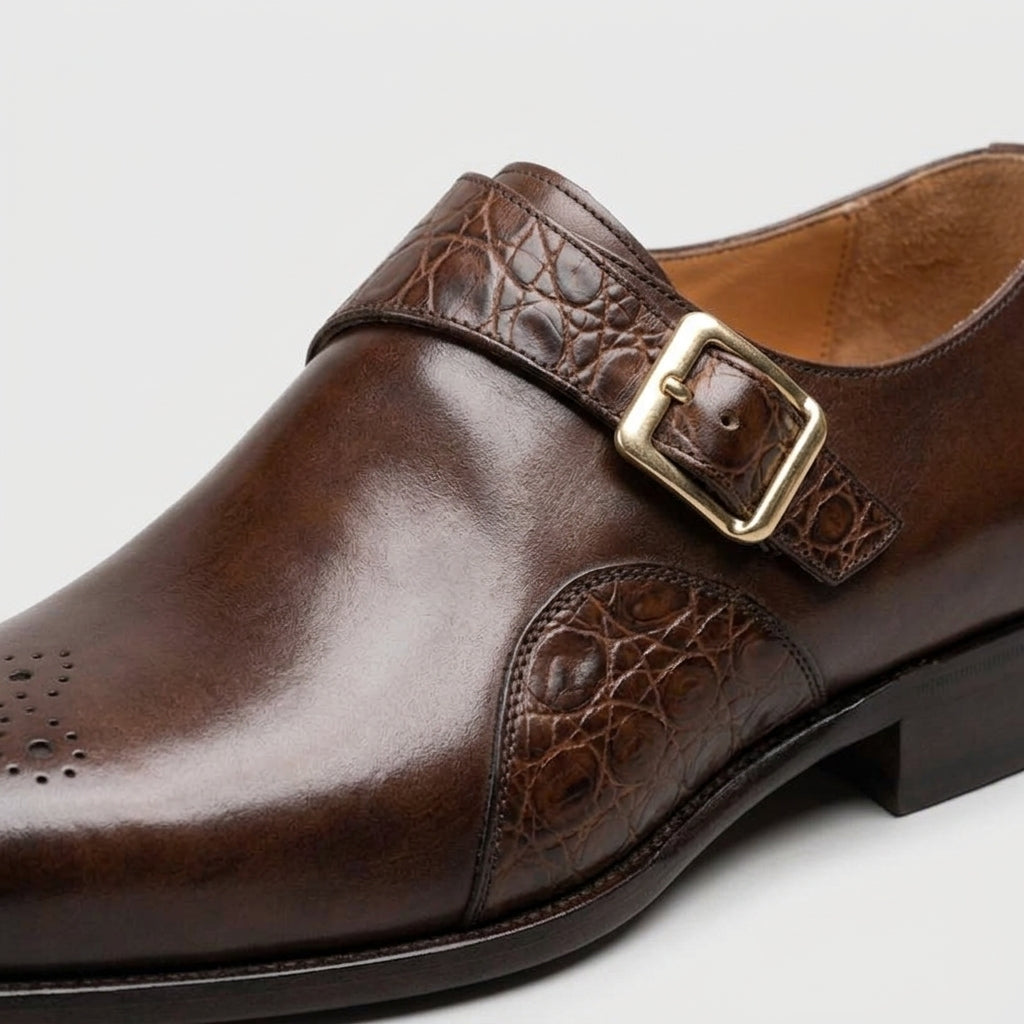 Herren Elegante Lederschuhe mit Mönchriemen aus Rindsleder – Formelles, Geprägtes Design