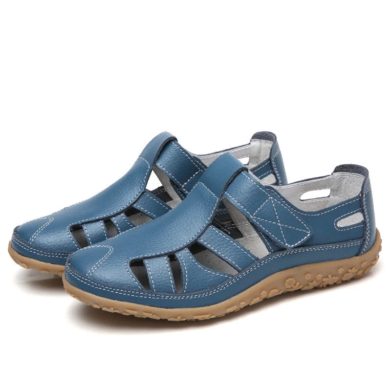 Sandales Femme en Cuir à Découpes – Bride Réglable Velcro