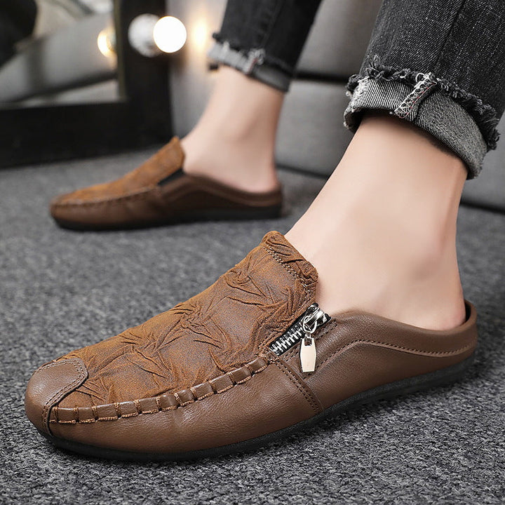 Herren Mokassins Mules aus Strukturiertem Leder – Geprägter Slip-On mit Reißverschluss