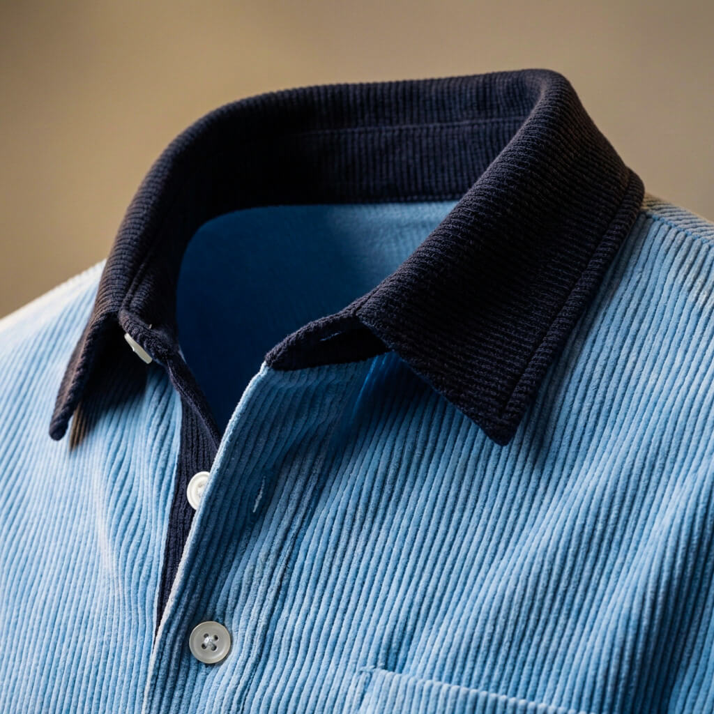 Herren-Poloshirt aus geripptem Samt mit langen Ärmeln – Smart-Casual Lässiger Schnitt