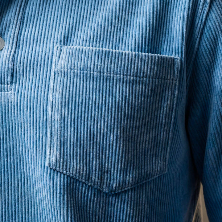 Herren-Poloshirt aus geripptem Samt mit langen Ärmeln – Smart-Casual Lässiger Schnitt