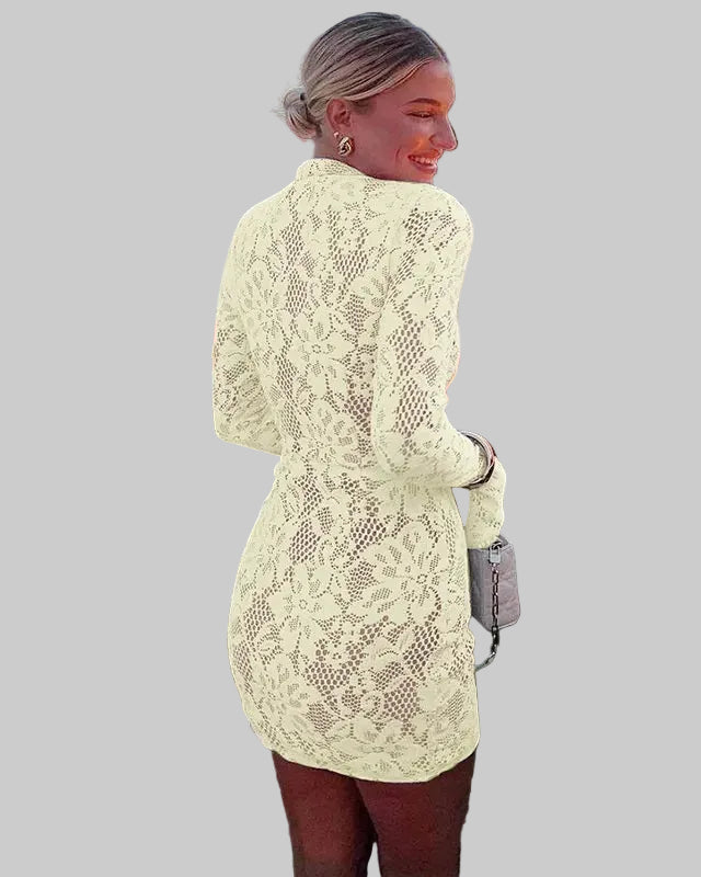 Mini-Kleid für Damen aus Spitze mit Cut-Outs – Eng anliegende Langarmversion