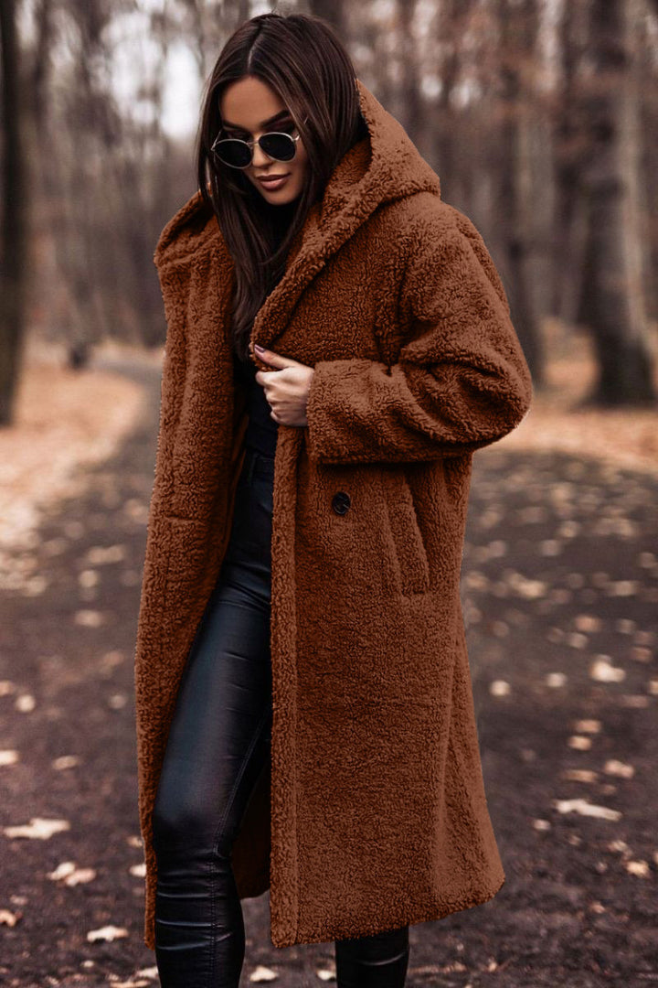 Claire Mode | Damen langer Mantel aus Teddy-Kunstpelz
