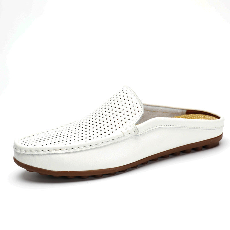Mocassini mule uomo slip-on in pelle testurizzata – Retro aperto traforato