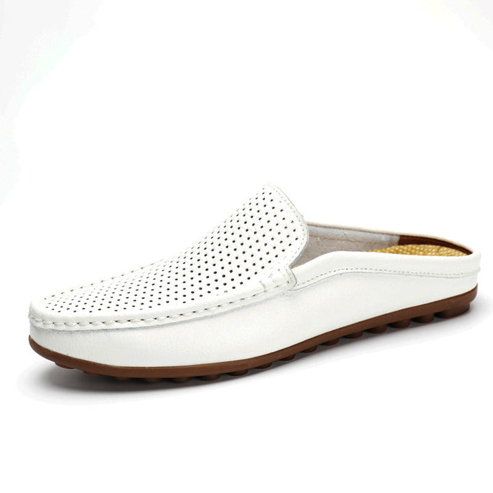 Mocassini mule uomo slip-on in pelle testurizzata – Retro aperto traforato