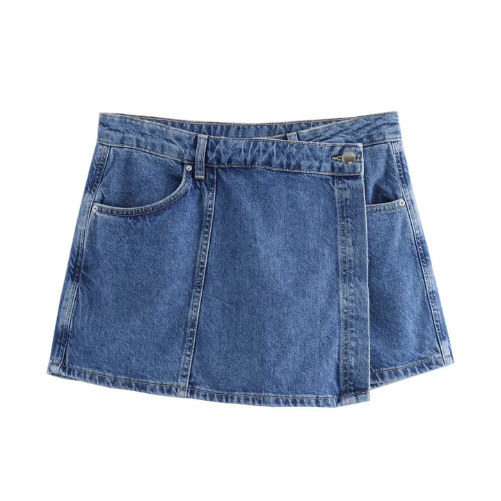 Completo Due Pezzi Donna in Jeans – Camicia Crop & Gonna Pantalone Asimmetrica