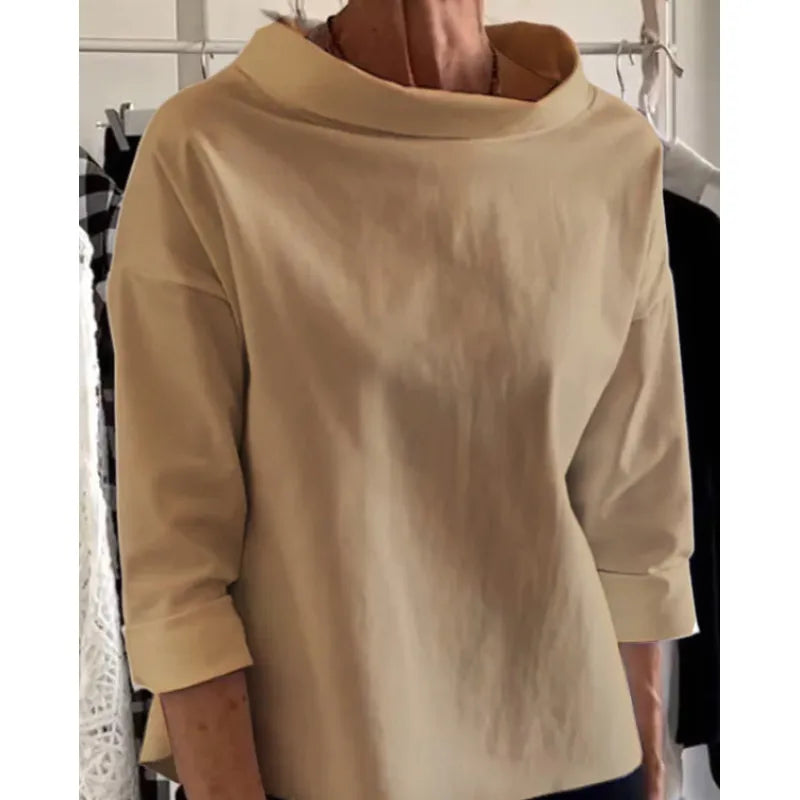 Women's Mid-Height Turtleneck Cotton Sweater – Long Sleeves