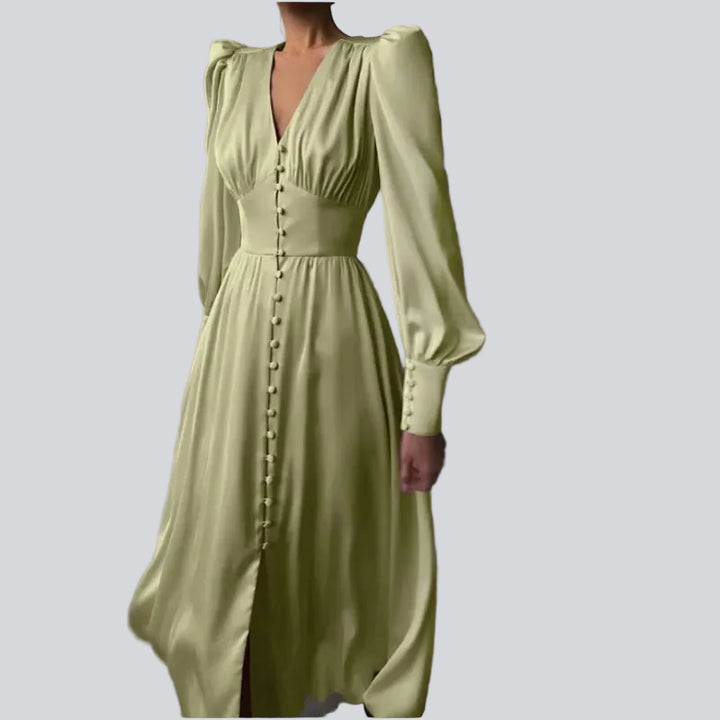 Satin-Midikleid für Damen – Laternenärmel, taillierter Schnitt