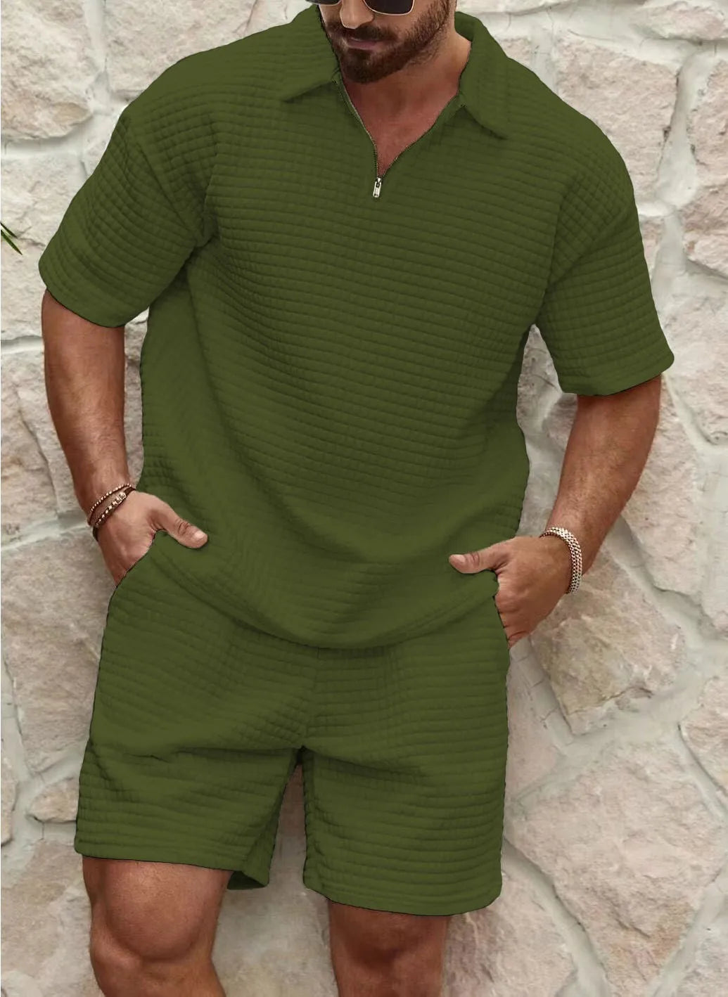 Men's Coordinated Textured Set – Short Sleeves Relaxed Fit