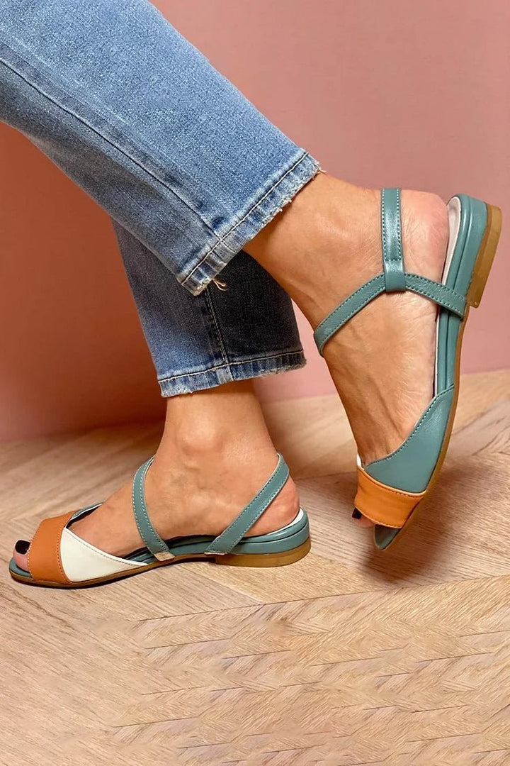 Flache Sandalen für Damen aus veganem Leder – Colour-Block-Design mit Fersenriemen