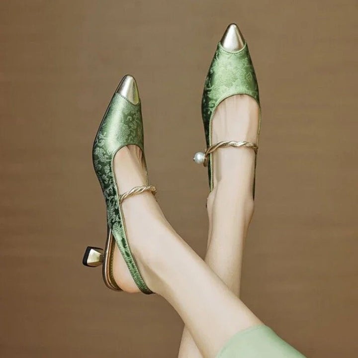 Décolleté donna in jacquard con cinturino slingback – cinturino perla e punta metallica