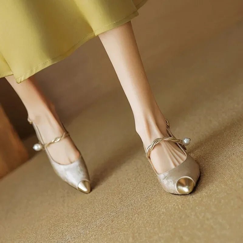 Décolleté donna in jacquard con cinturino slingback – cinturino perla e punta metallica