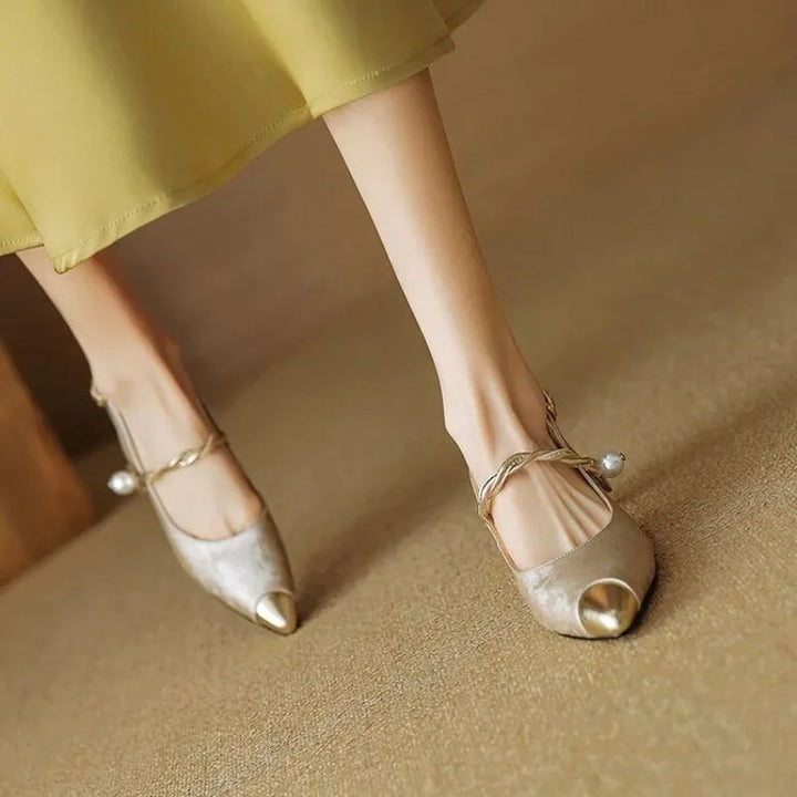 Décolleté donna in jacquard con cinturino slingback – cinturino perla e punta metallica