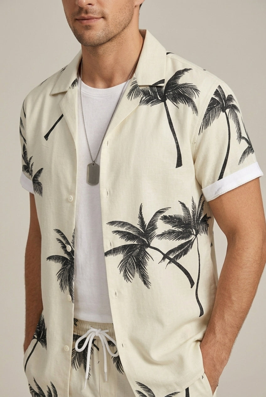 Men's Two-Piece Set – Palm Tree Print Shirt and Shorts