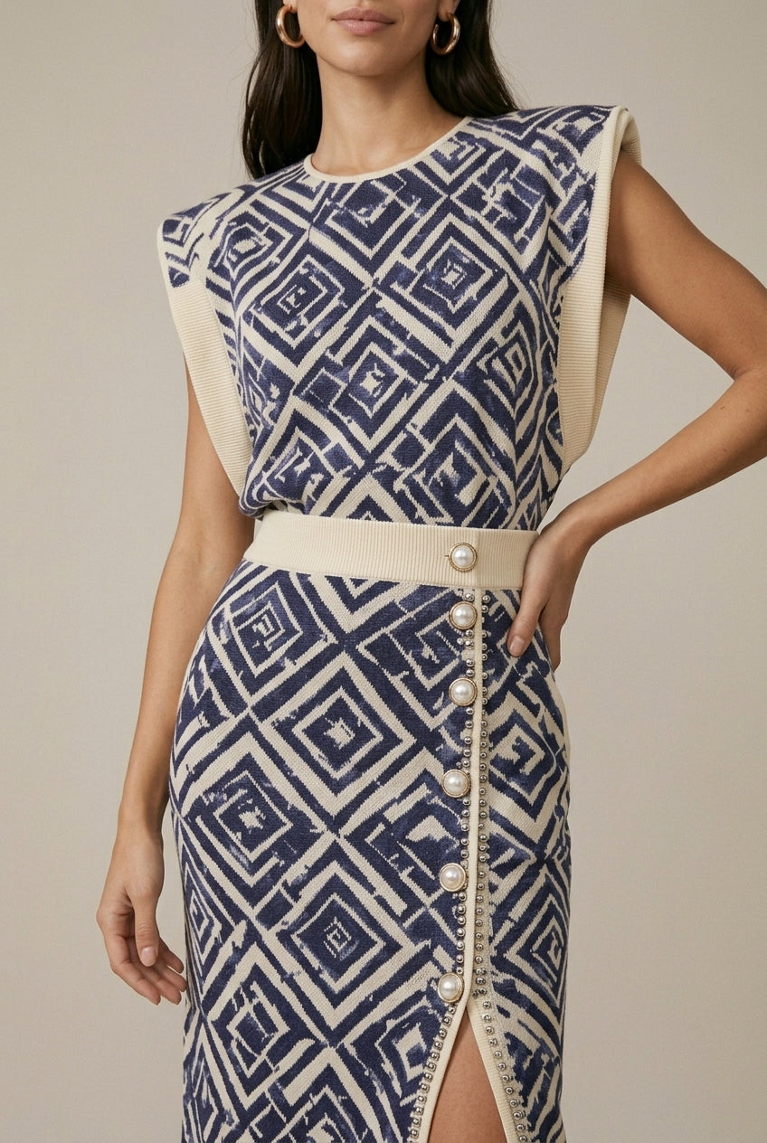 Completo Due Pezzi Donna – Top Senza Maniche e Gonna Midi Strutturata