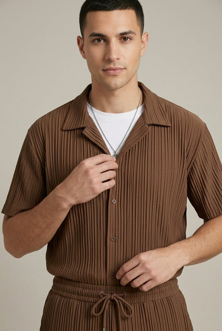Completo Uomo Due Pezzi – Camicia Testurizzata e Pantaloni con Coulisse