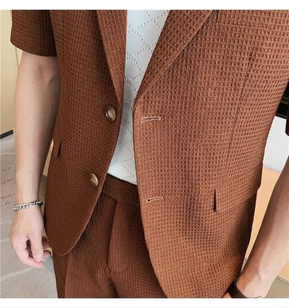 Ensemble Homme Blazer Manches Courtes – Duo Veste et Short Tissé Structuré
