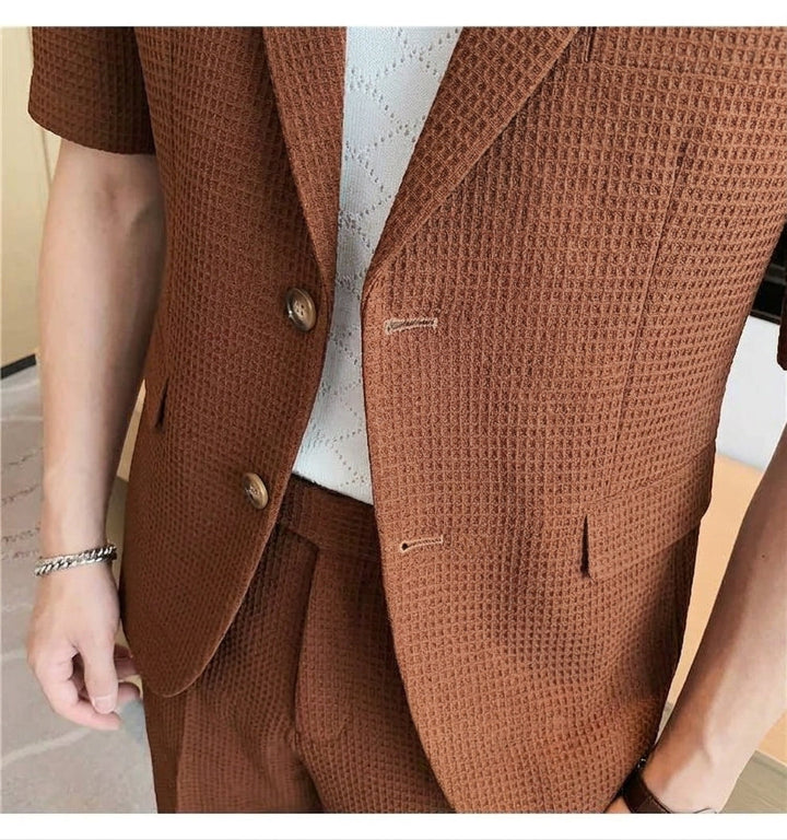 Ensemble Homme Blazer Manches Courtes – Duo Veste et Short Tissé Structuré