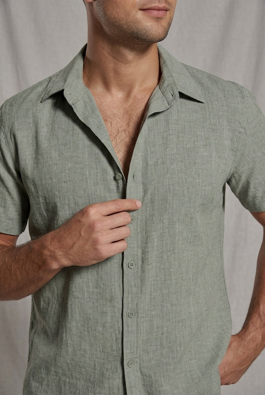 Ensemble Lin Homme Chemise et Short – Coupe Décontractée