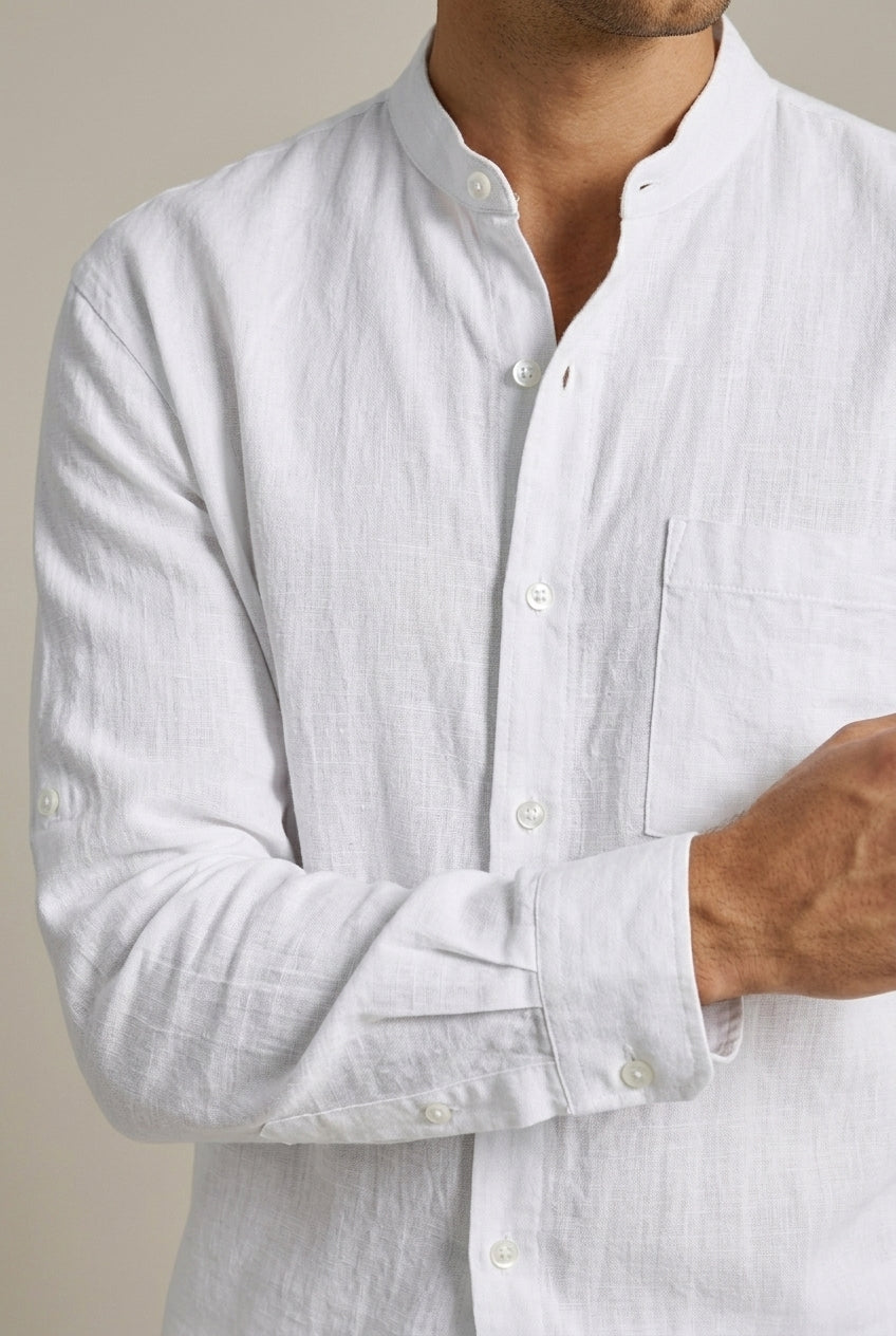 Ensemble Homme Lin Texturé – Chemise Col Mao et Short Coupe Décontractée
