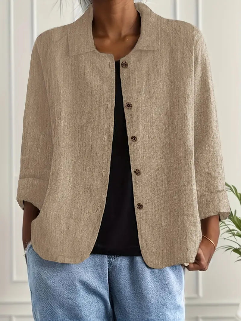 Lightweight Women's Cardigan Shirt – Classic Collar, Relaxed Fit