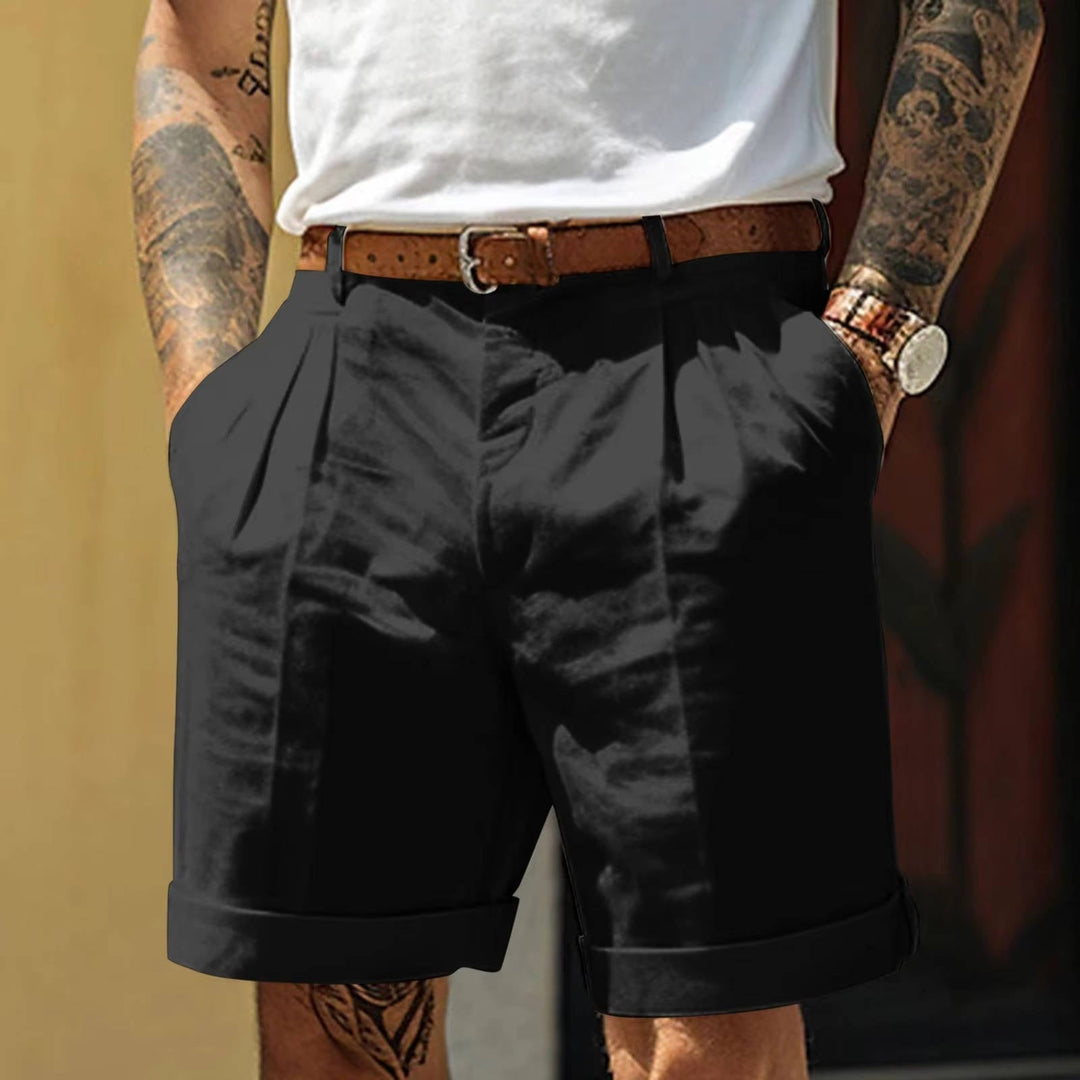 Men's Short Linen – Tailored Fit with Flat Pleats and Cuffs