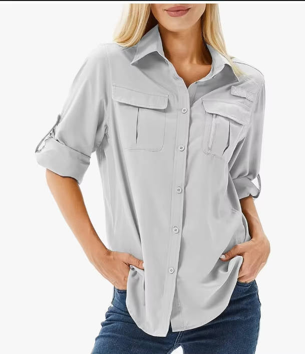 Women's Safari Utility Shirt – Roll-Up Sleeves Casual Fit