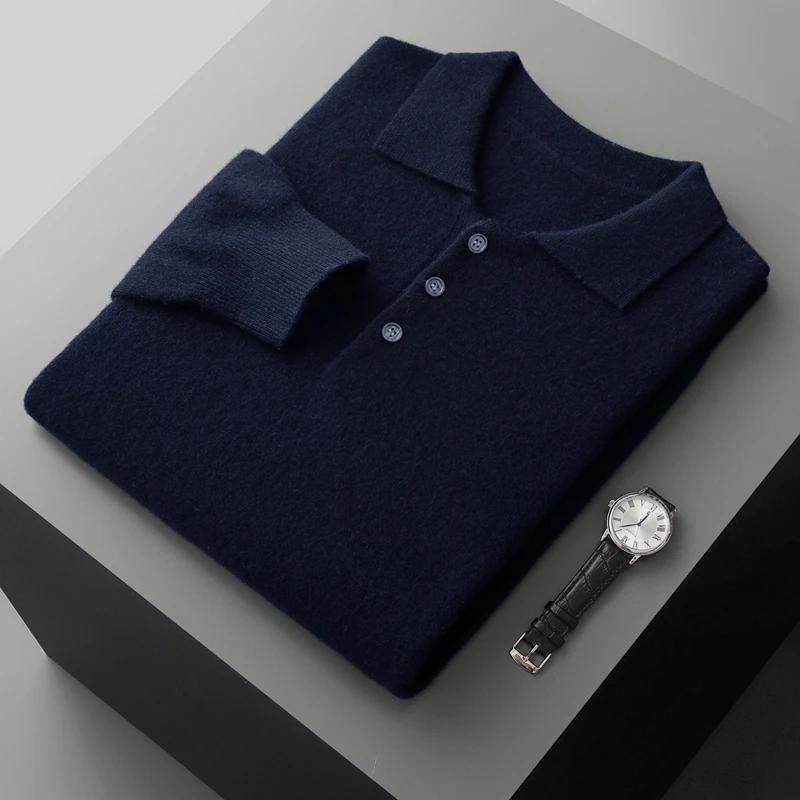 Herren Polo aus Baumwolle mit langen Ärmeln – minimalistische, formelle Passform