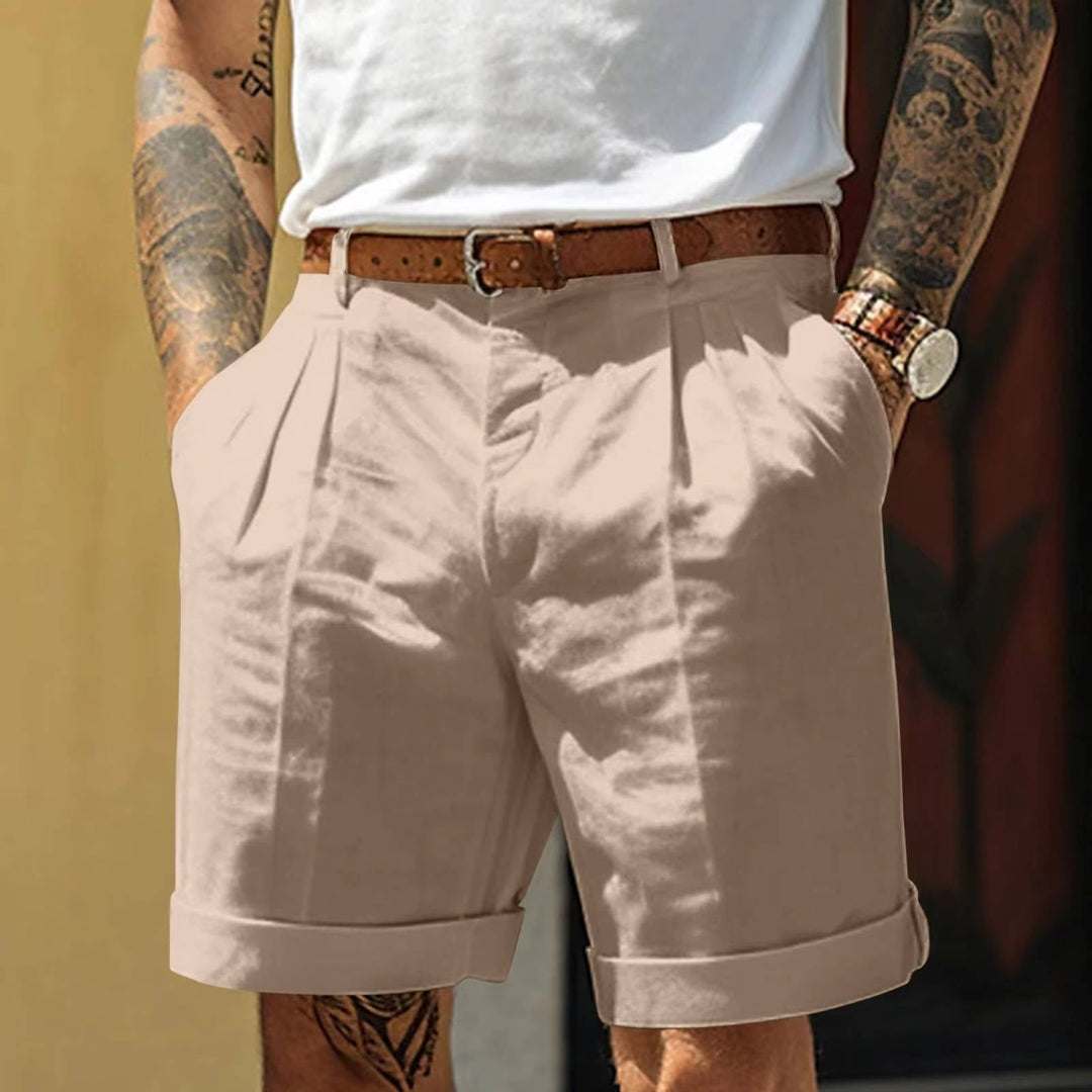 Men's Short Linen – Tailored Fit with Flat Pleats and Cuffs