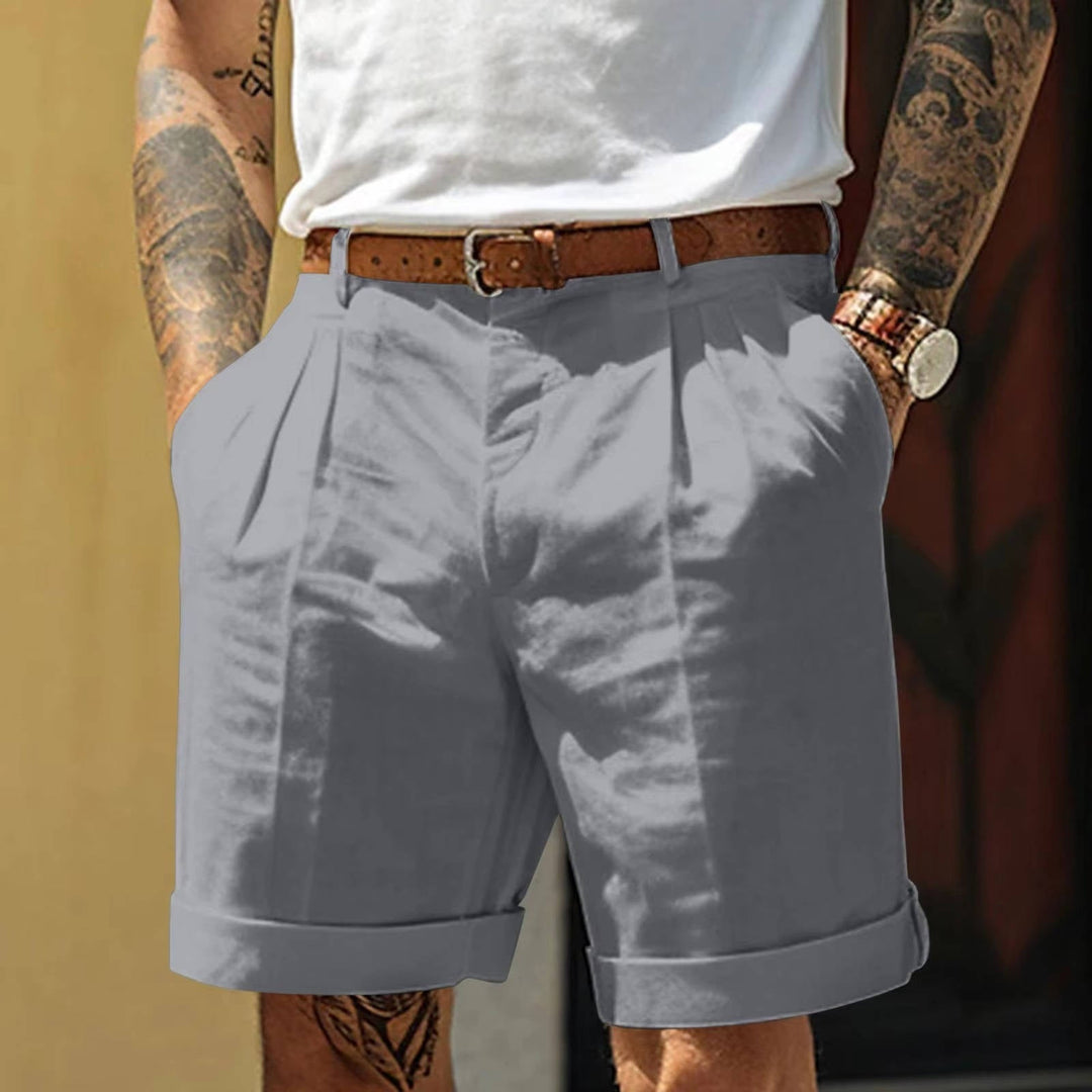 Men's Short Linen – Tailored Fit with Flat Pleats and Cuffs