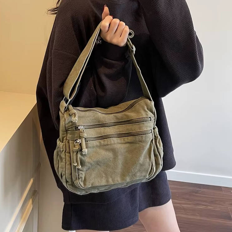 Borsa a tracolla da donna in tela – Multi-tasche regolabile